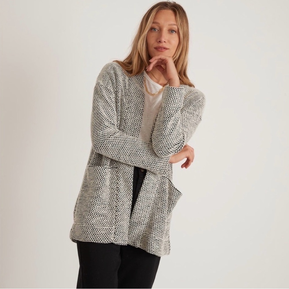 Marine Layer Birdseye open front Cardigan in Black/White Contrast size S